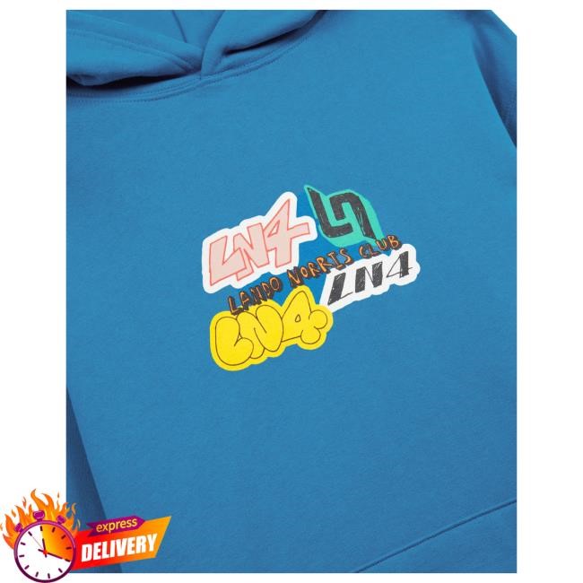 Official Lando Norris Merch Sticker Popover Hoodie - Blue LandoNorris