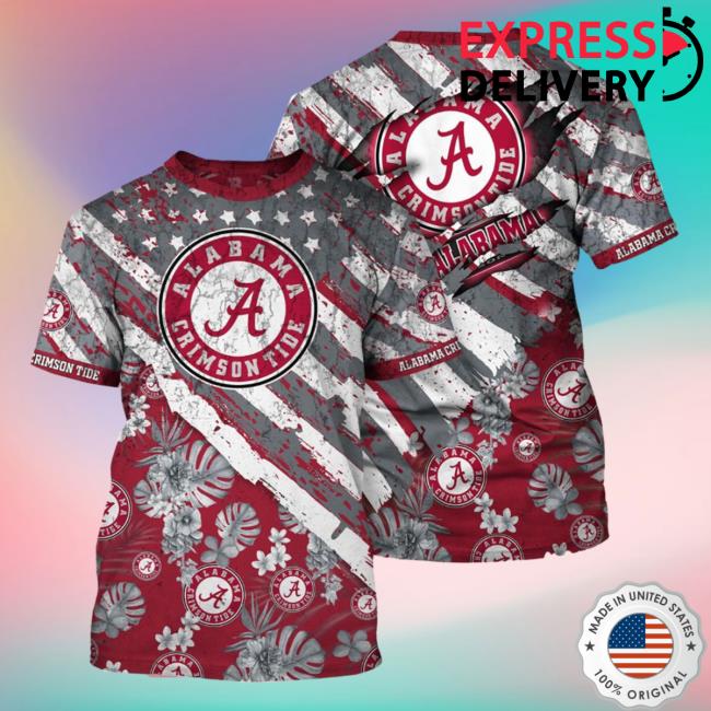 Official Alabama Crimson Tide Tropical Flower Style And Flag All Over Printed 3D Hoodie