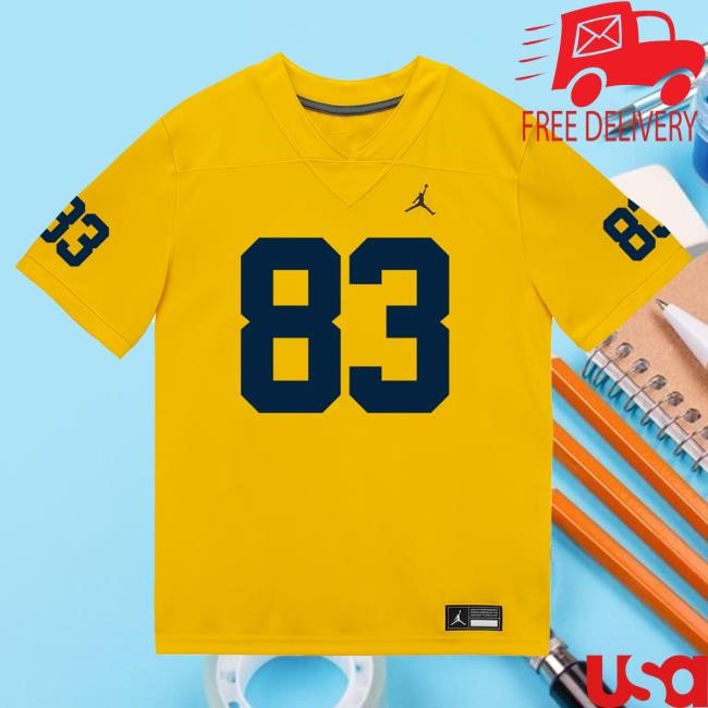 Michigan Wolverines #83 Zack Marshall Student Athlete Maize Football Jersey Shirt The M Den Shop