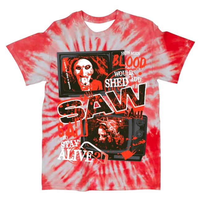 Official Studiohouse Designs Merch Store Saw Limited Tiedye Shirt 2024 Live Or Die (Red) Studiohouse Designs Apparel Clothing Shop StudiohouseDesigns