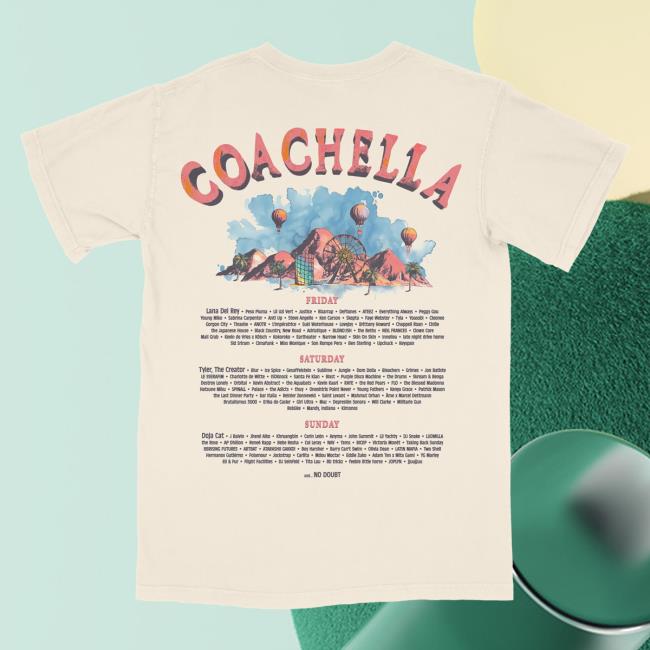Official Coachella Merch Store Shop Watercolor 2024 Lineup Tee