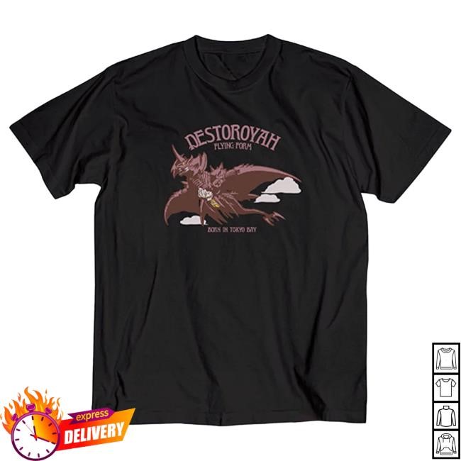 Official Godzilla Merch Store Godzilla vs. Destoroyah 30th Anniversary Scene Illustration T Shirt 3 (Destoroyah (Flying Object)) Black