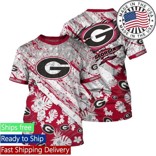 Official Georgia Bulldogs Tropical Flower Style And Flag All Over Printed 3D Shirt