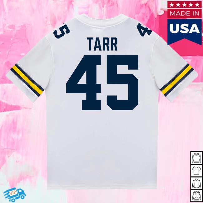 Michigan Wolverines #45 Greg Tarr Student Athlete White Football Jersey Tee The M Den Shop Official