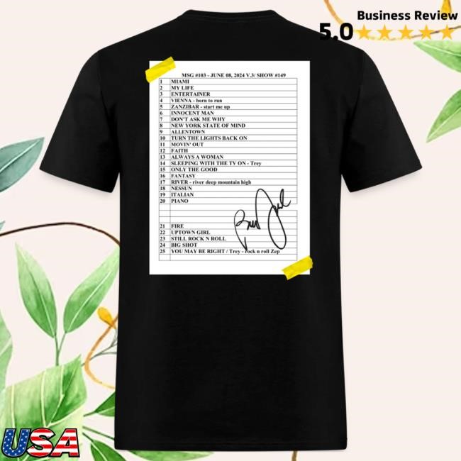 Official Billy Joel Merch Store "6-8-24 Msg Set List" Black Popover Shirt Billy Joel Apparel Clothing Shop BillyJoel