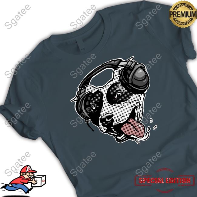 Official Cute Pit Bull Dog With Music Headphones Tee Shirt