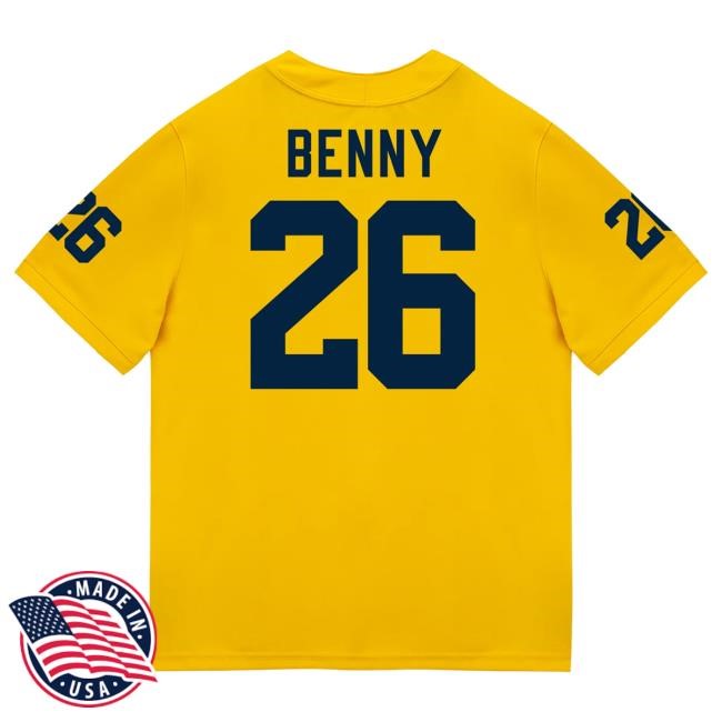 Michigan Wolverines #26 Rayshawn Benny Student Athlete Maize Football Jersey Tee The M Den Shop Official
