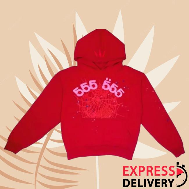 Official Sp5der Clothing Apparel Sp5der Worldwide Red Angel Number 555 Hooded Sweatshirt Red Sp5der Merch Store Shop