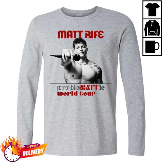 Official Matt Rife Store Shop Merch Matt Rife Long Sleeve Gray ProbleMATTic Tour T-Shirts MattRife