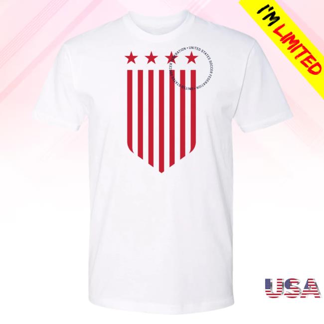 Official Uswnt Merch Store Uswnt Unisex USWNT Striped Crest White Shirt New Uswnt Apparel Clothing Shop