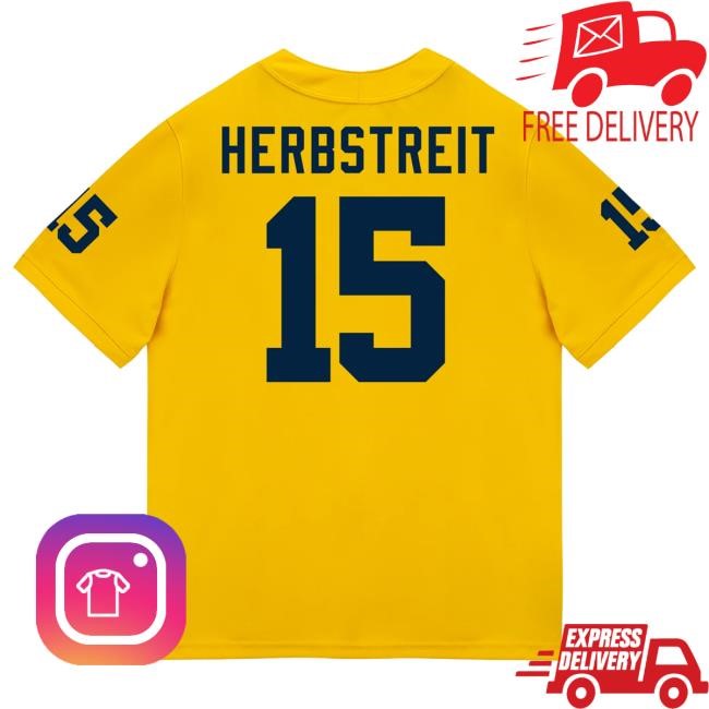 The M Den Michigan Wolverines #15 Chase Herbstriet Student Athlete Maize Football Jersey Top Shirt