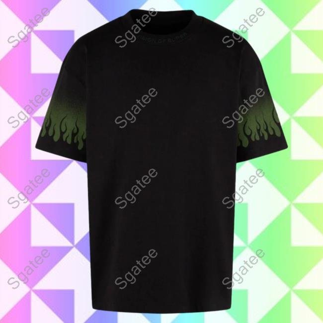Official Vision Of Super Green Negative Flames Black Hot Shirt