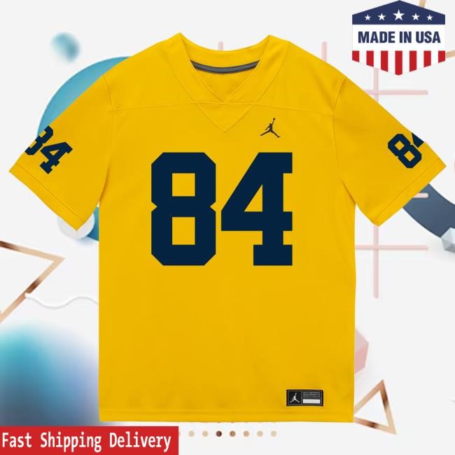 Michigan Wolverines #84 Jacob Washington Student Athlete Maize Football Jersey Shirt The M Den Shop