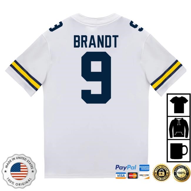 The M Den Michigan Wolverines #9 Cameron Brandt Student Athlete White Football Jersey Top Shirt