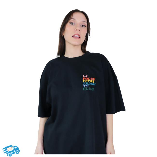 Polcevita Merch Merch Dickes Oversized Shirt New In Schwarz Mit Buntem Rückenprint (Unisex)