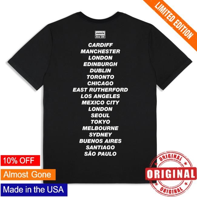 Official Oasis Store Live '25 Cut Out Photo Tour Top Shirt Black Official Oasis Shop Live '25 Cut Out Photo Tour T Shirt Black