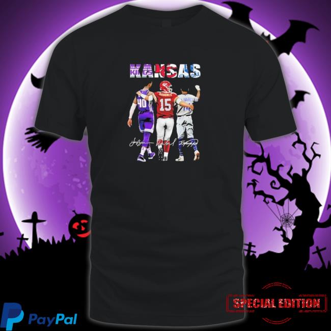 Official Three Teams Players Sacramento Kings Kansas City Chiefs and Kansas Royals signatures 2022 T-Shirt